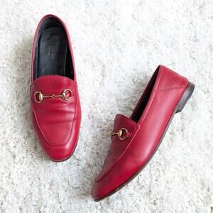 Gucci Brixton Horsebit Shoes Womens EU 38/ US 8 Red Leather Flat Loafers